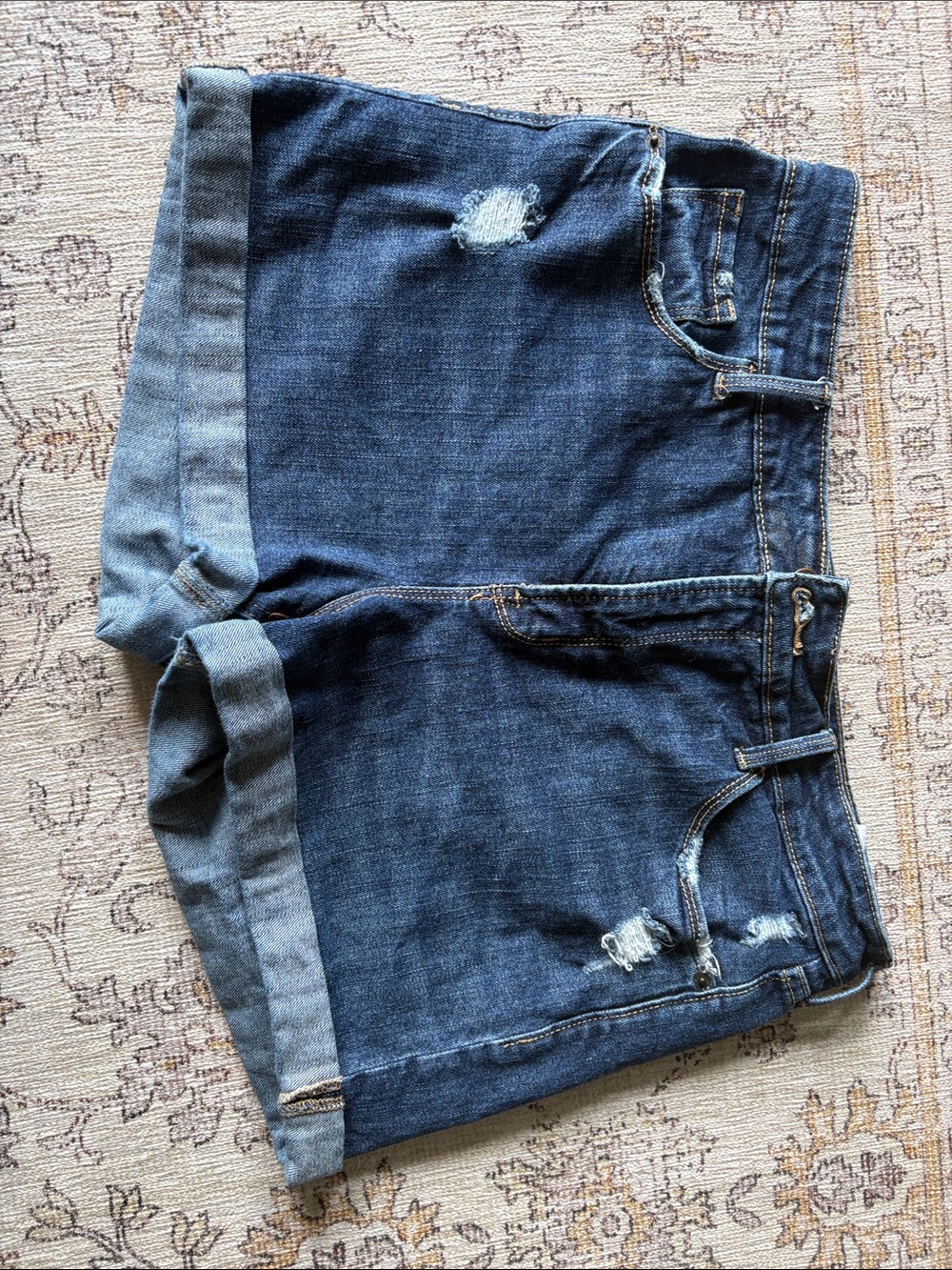 Old Navy Blue Denim Shorts with Gold Contrast Stitching